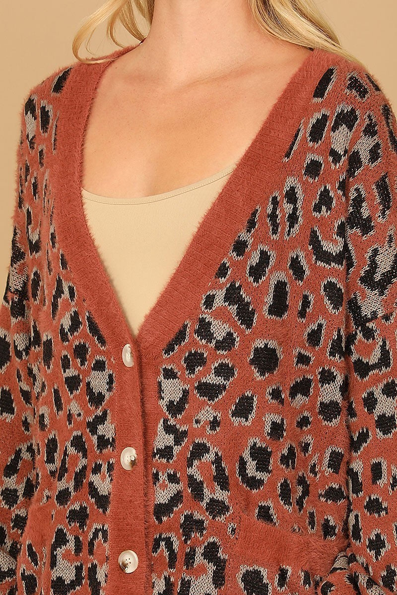 Furry leopard button down cardigan (DGS6708)