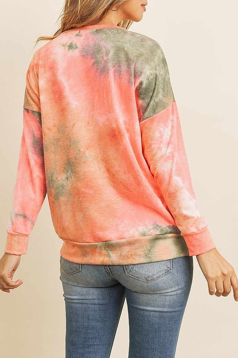 Fleeced french terry tie dye pullover with kangaroo pockets (ED8381-1-1)