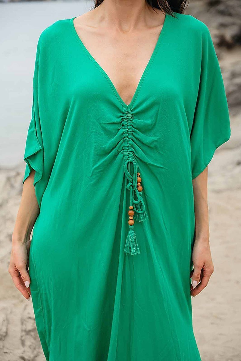 Short sleeve v-neck ruched tunic maxi dress (EGWT1033)