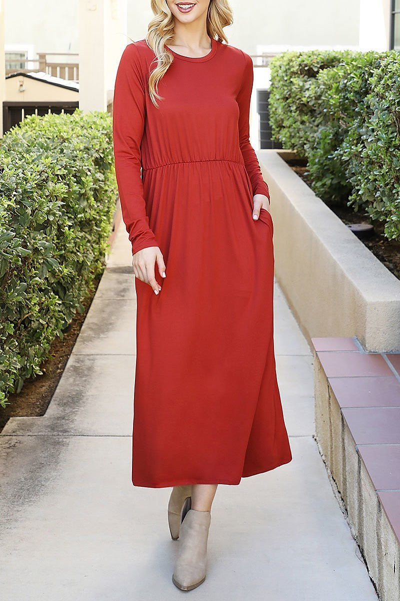 Solid quarter sleeve elastic waist dress (DED9011)