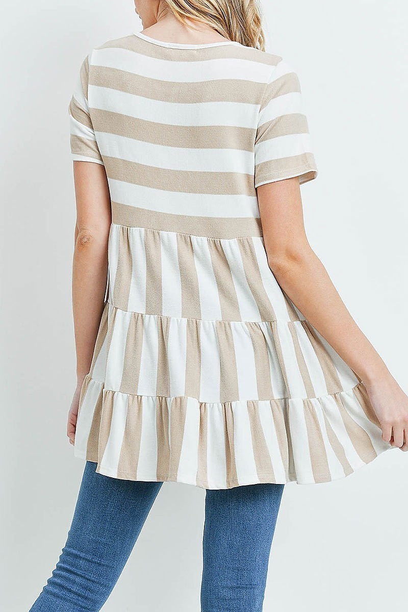 Stripes layered ruffle hem top (ED9504)