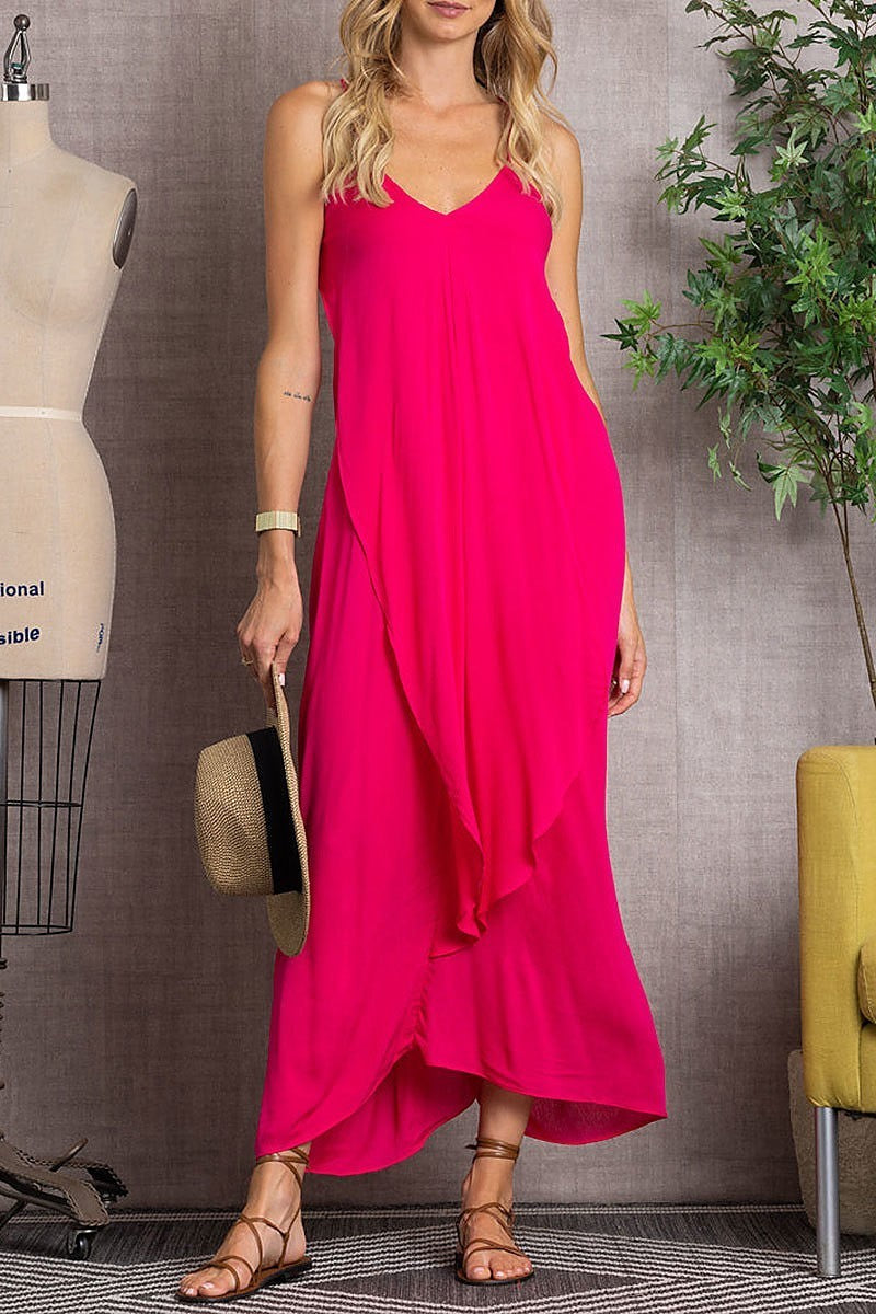 V neck drape front loose fit maxi dress (EDSW3345)