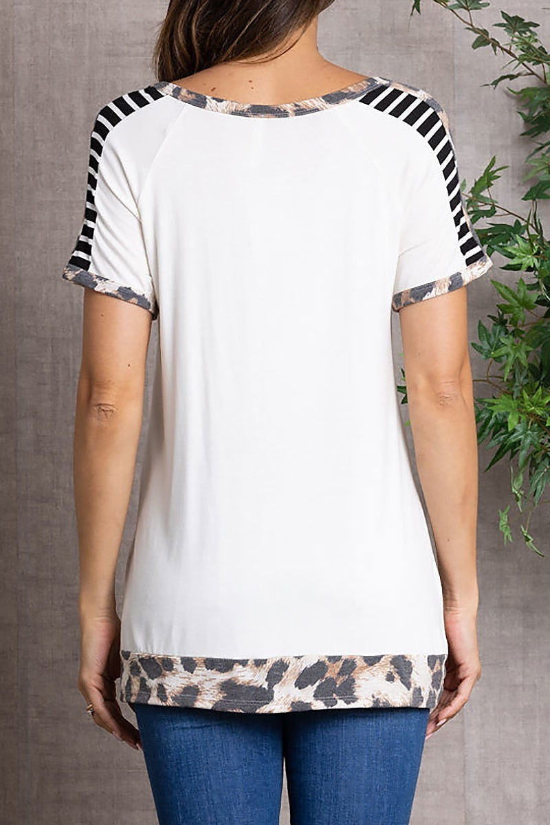 Animal print contrast knit top (EDSW3267)