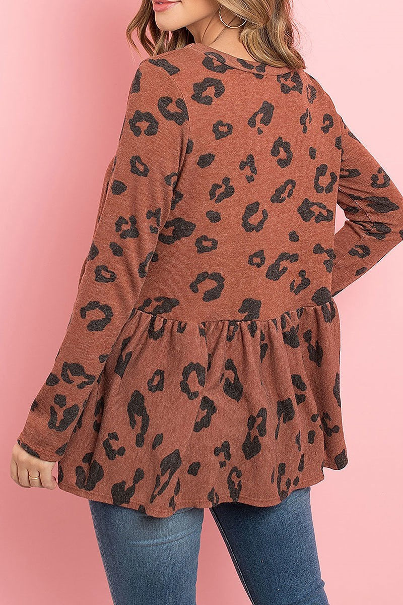 Cinch waist long sleeved leopard top (ED8135-2)