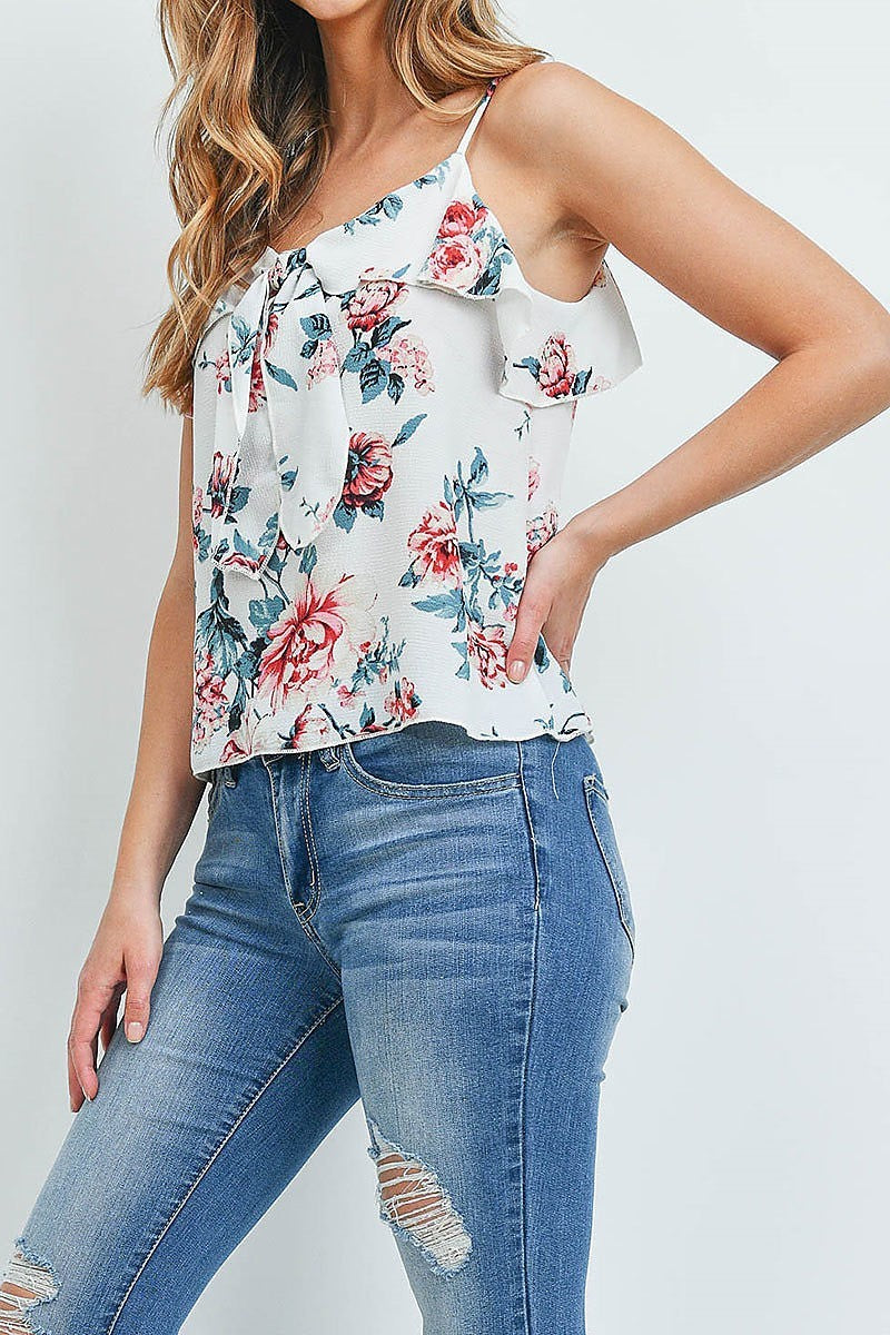 Floral print spaghetti strap chiffon blouse top (ED8894-2)