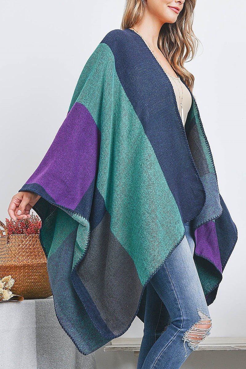 Open front geometric rectangel print ruana wrap kimono (DGS5509)