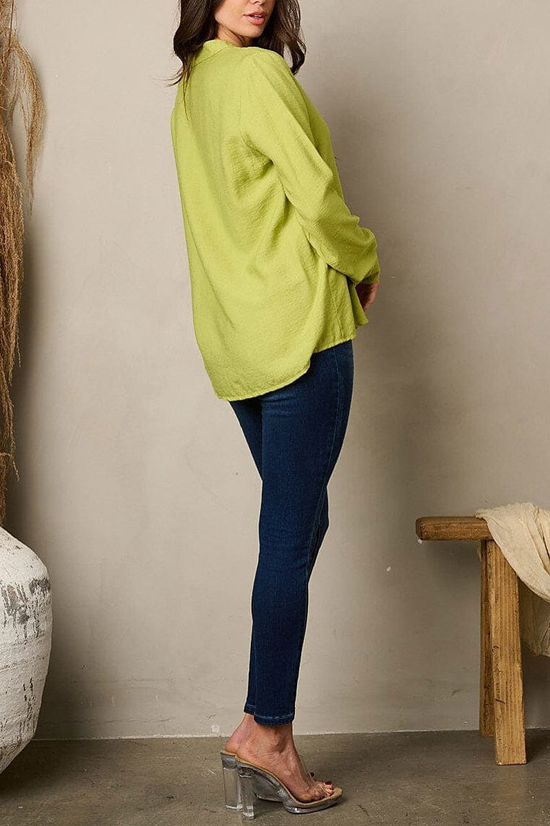 Long sleeve v-neck loose fit top (EFWT1800)