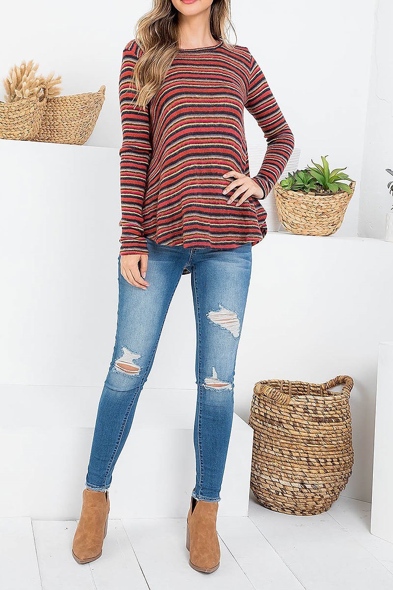 Multi stripe round neck loose fit top (EF2443)