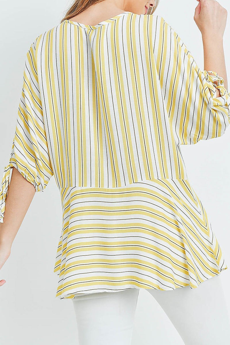 Tie sleeve boat neck stripe loose fit top (ED8587-2)