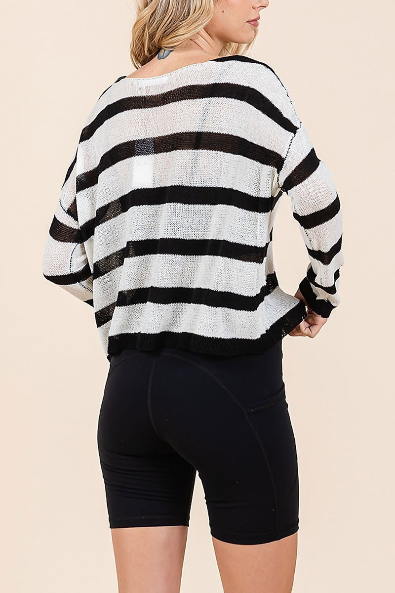 Lightweight striped crop oversized sweater (EDH2300)