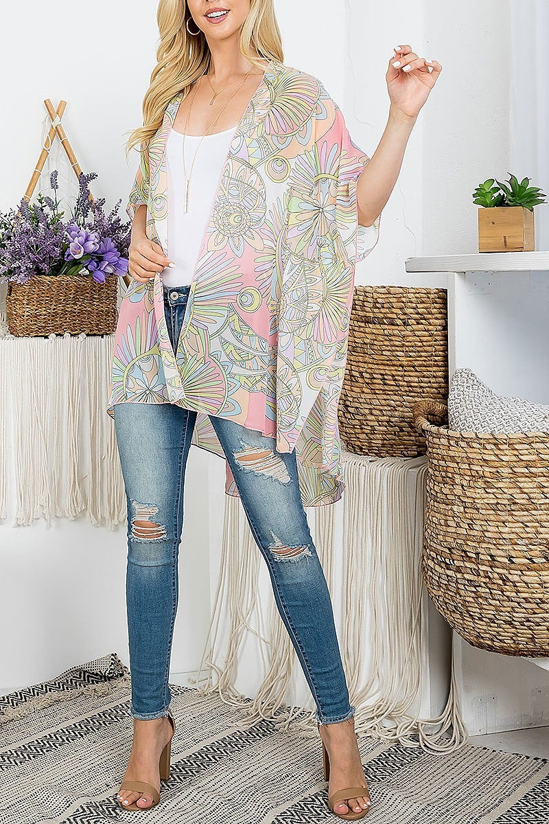 Floral print sheer kimono (EF4565)