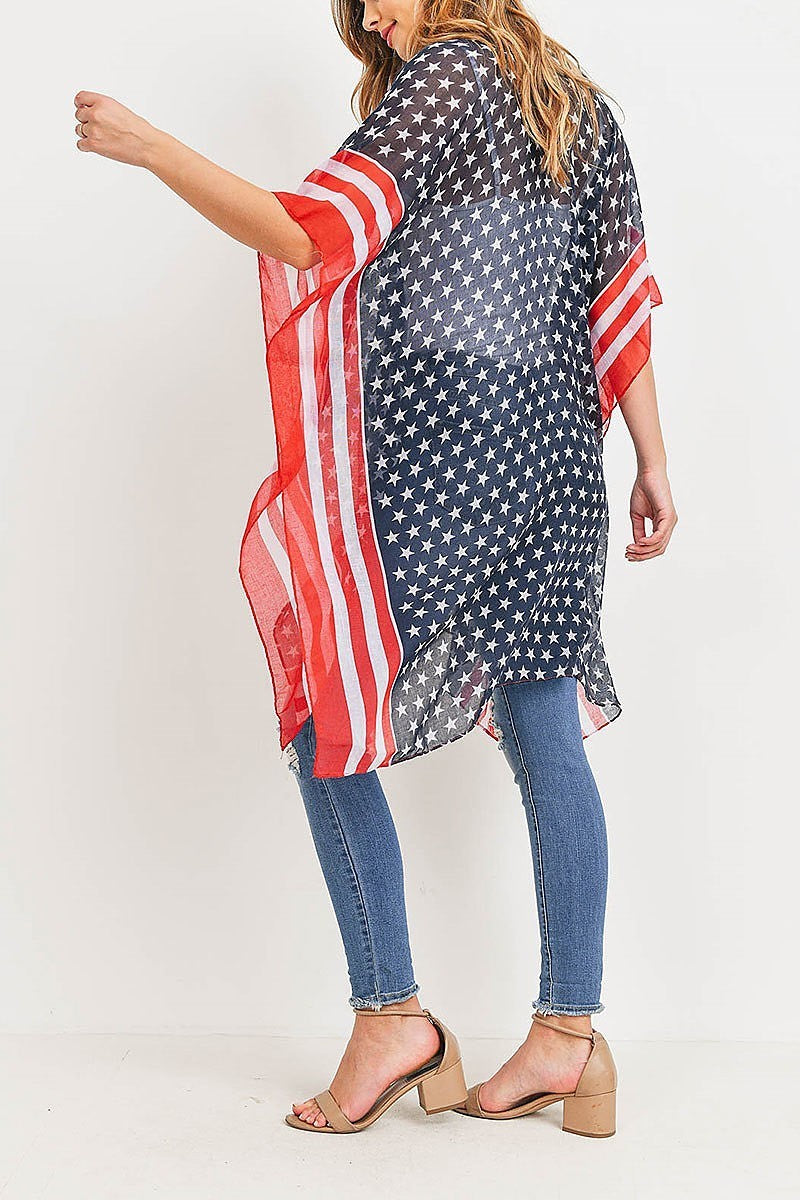 Stripe trim american flag kimono (ED9306)