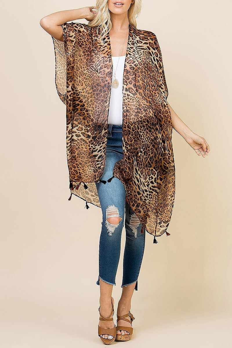 Open front leopard tassel cardigan (EF3053)