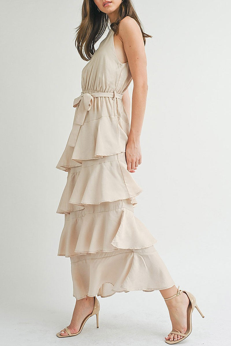 Sleeveless tiered ruffle maxi dress (EGWT2306)