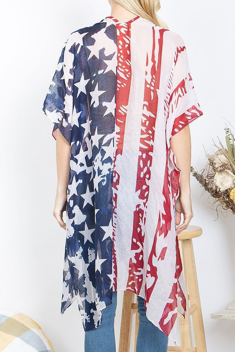 Open front american flag kimono (EF4543)