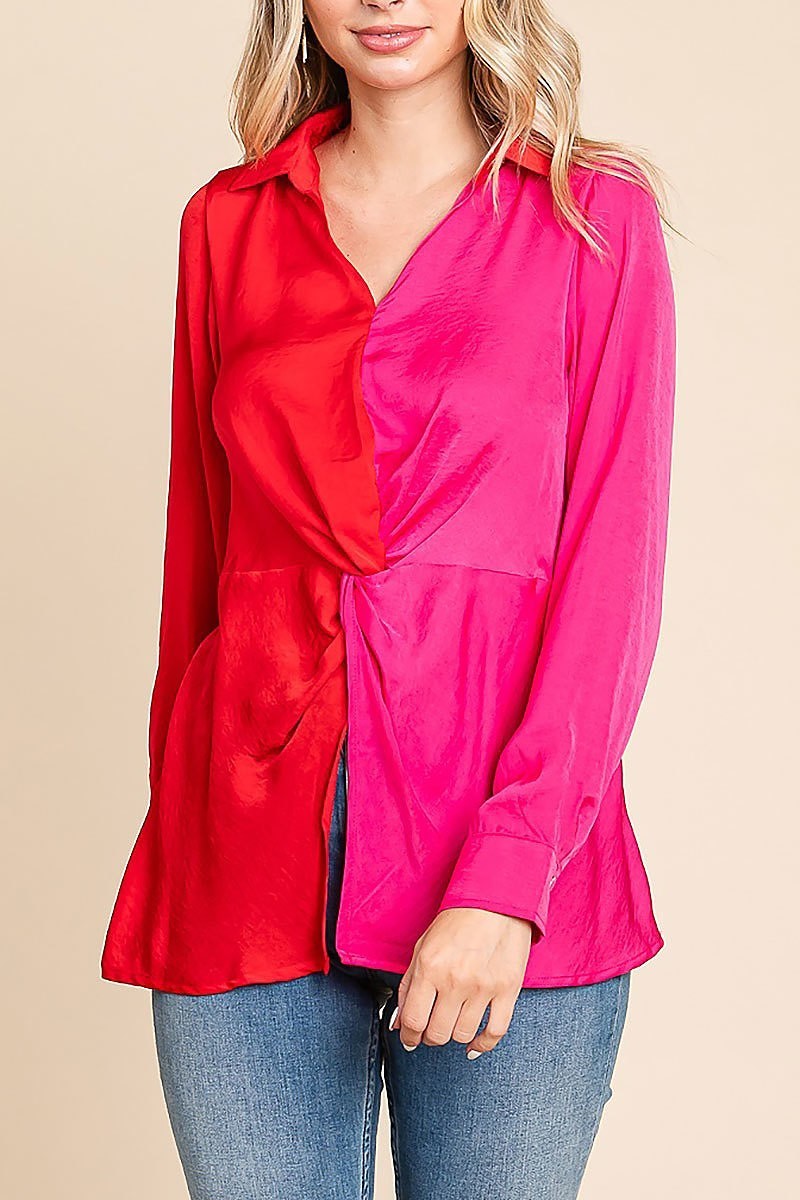 Color block front twisted blouse (EDH1663)