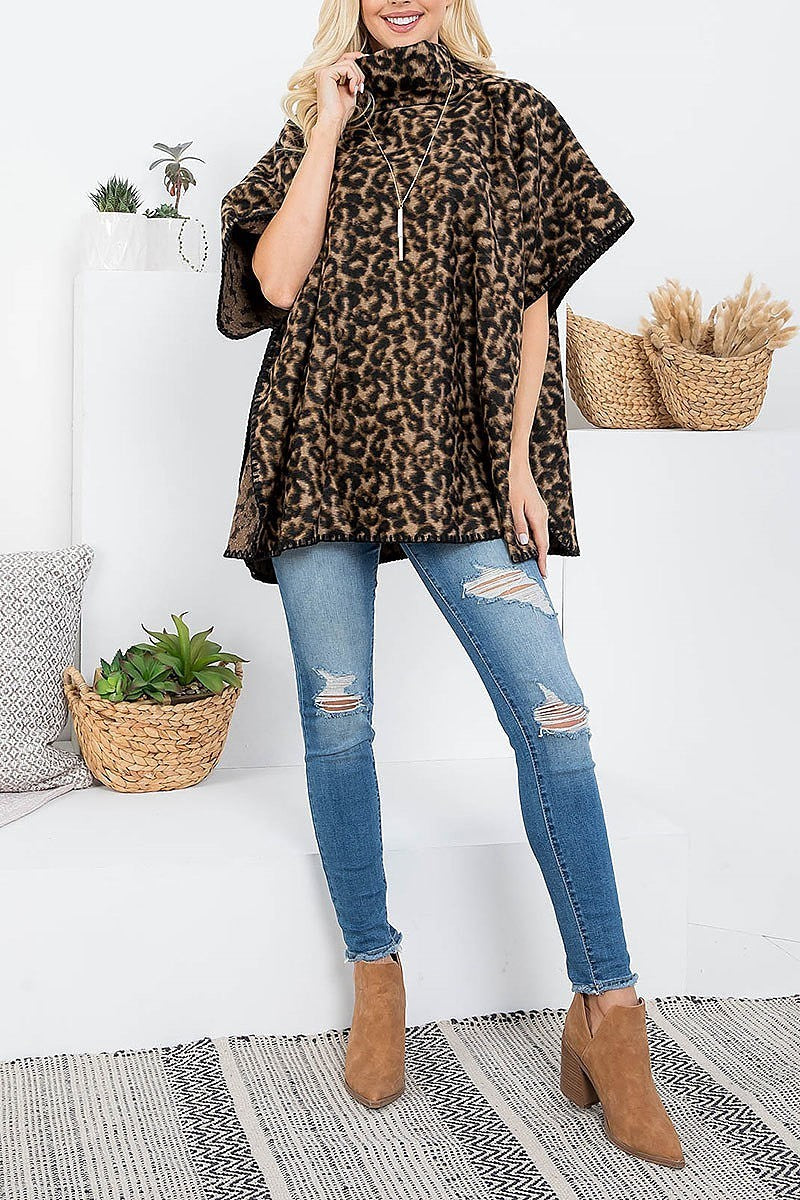 Turtle neck leopard print poncho (DGS5520)