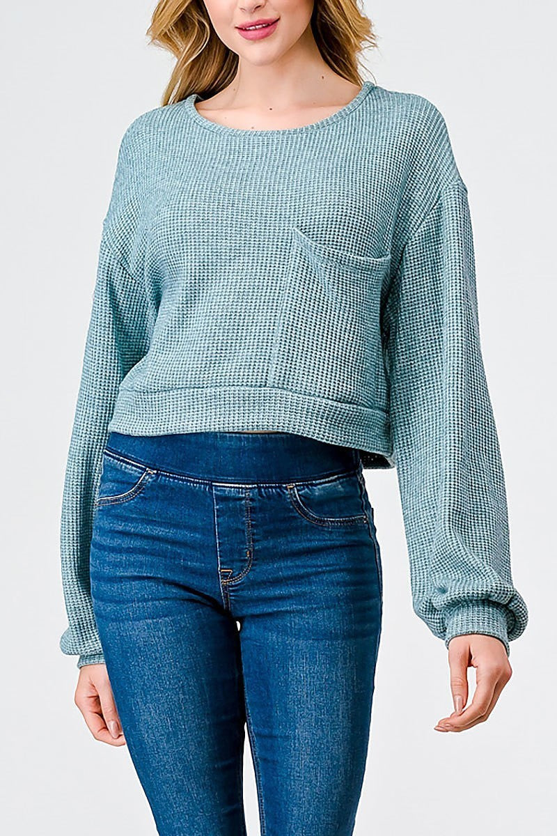 Knit round neck long sleeve pokcet sweater (TED1932)