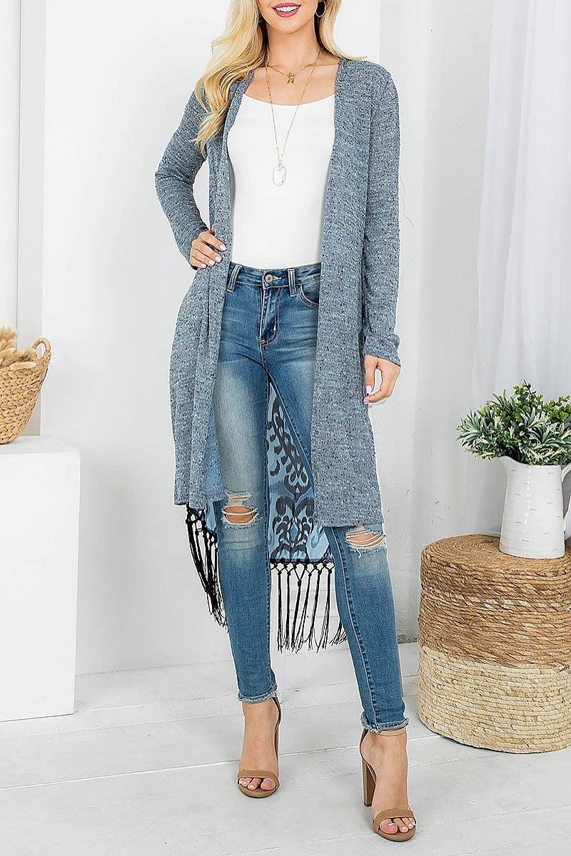 Tribal print fringe detail color block cardigan (EF4157)