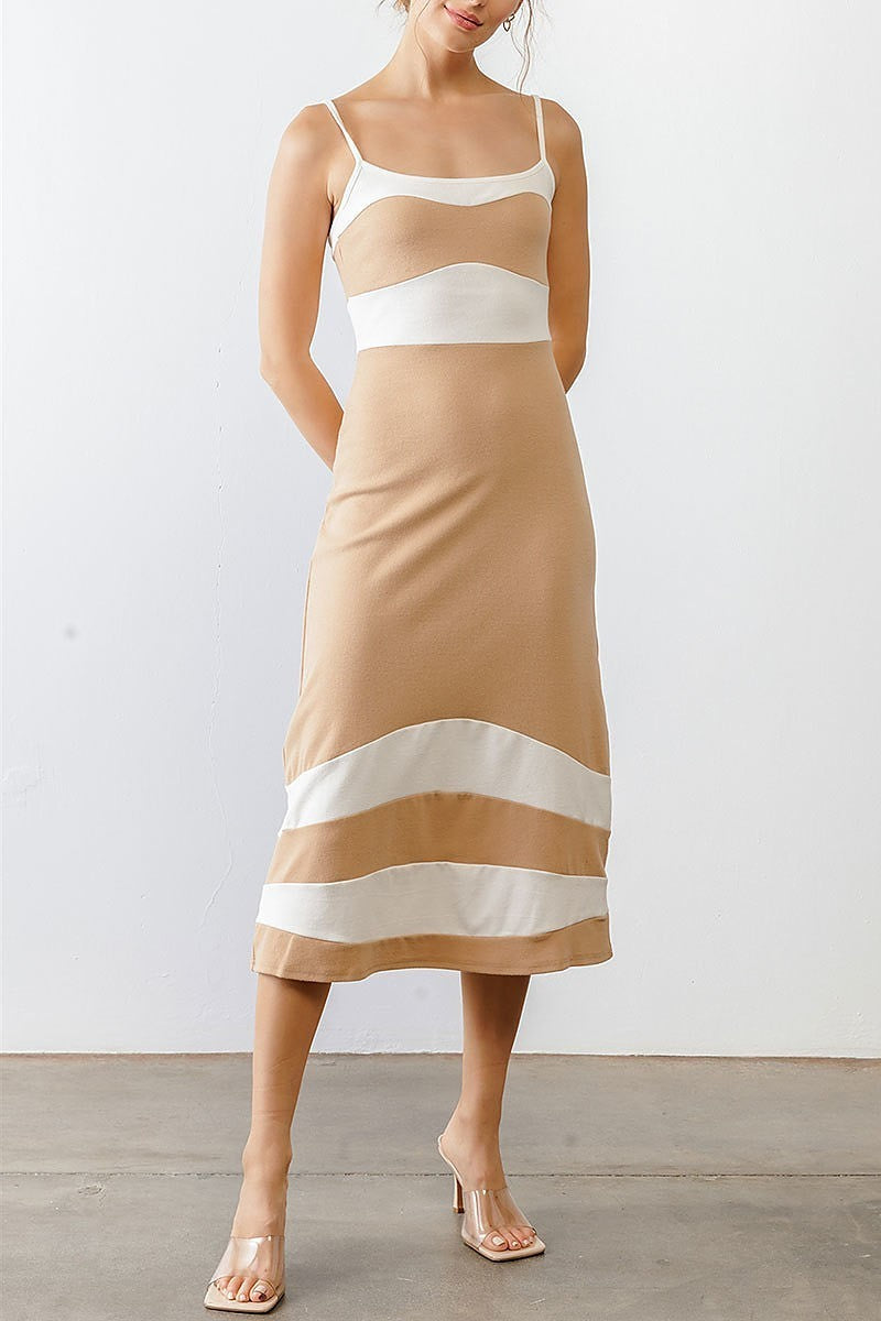 Color block spaghetti strap midi dress (TED1759)