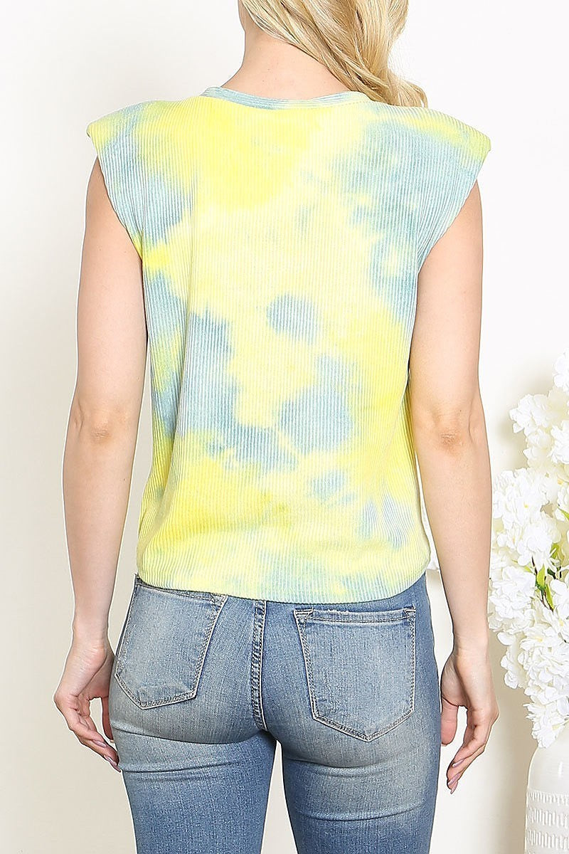 Tie dye ribbon front rib top (EF5641)