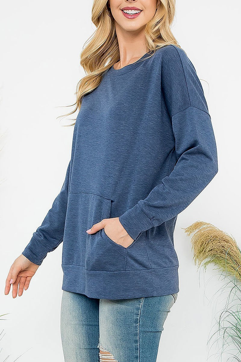 French terry top with kangaroo pocket top (EF6918)