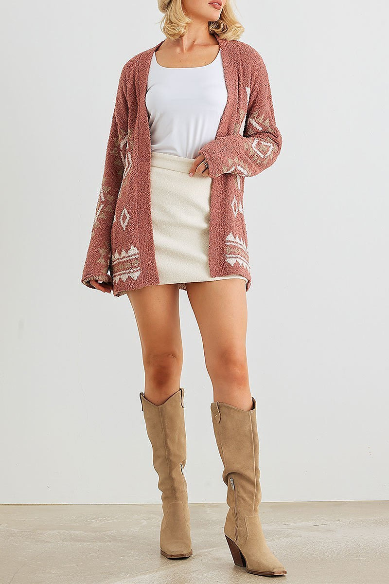 Tribal print long sleeve open front cardigan (TED2048)