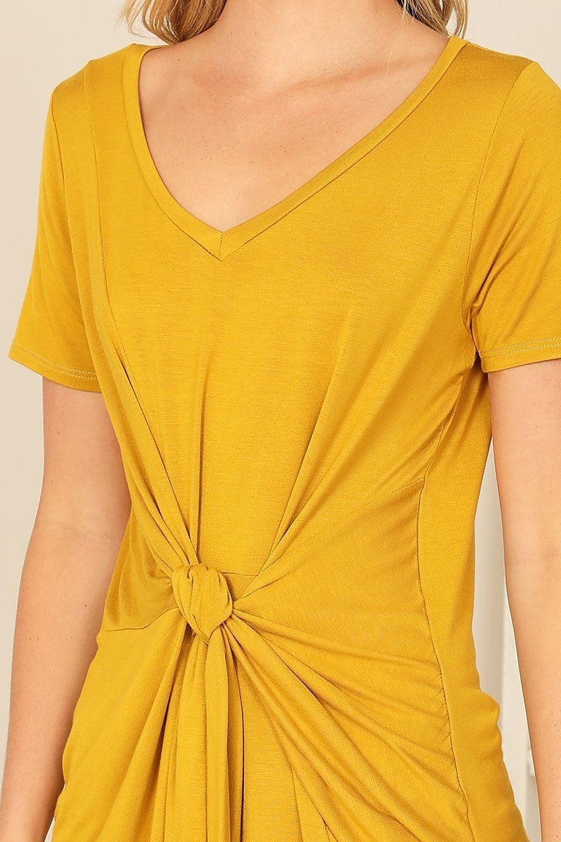 Short sleeve v-neck twist front solid top (EF7729)