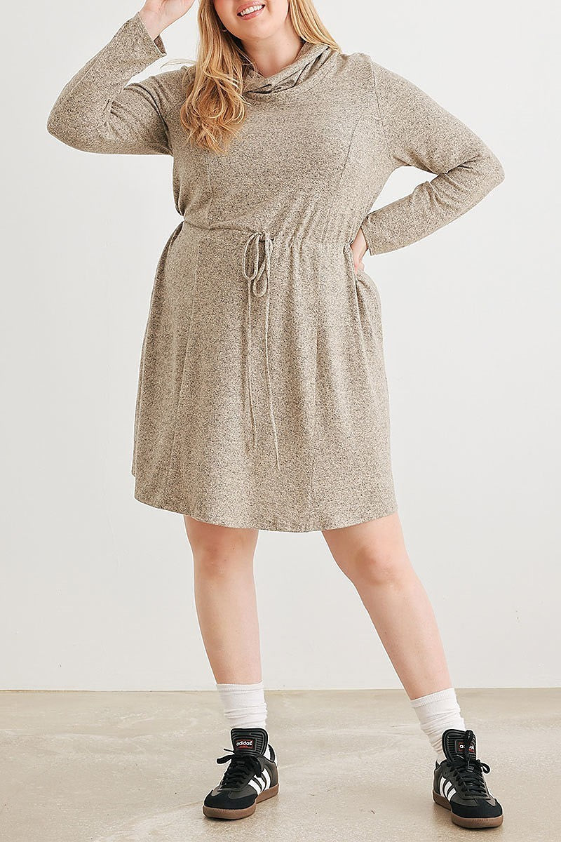 Turtleneck elastic waist long sleeve mini dress (TED2138)