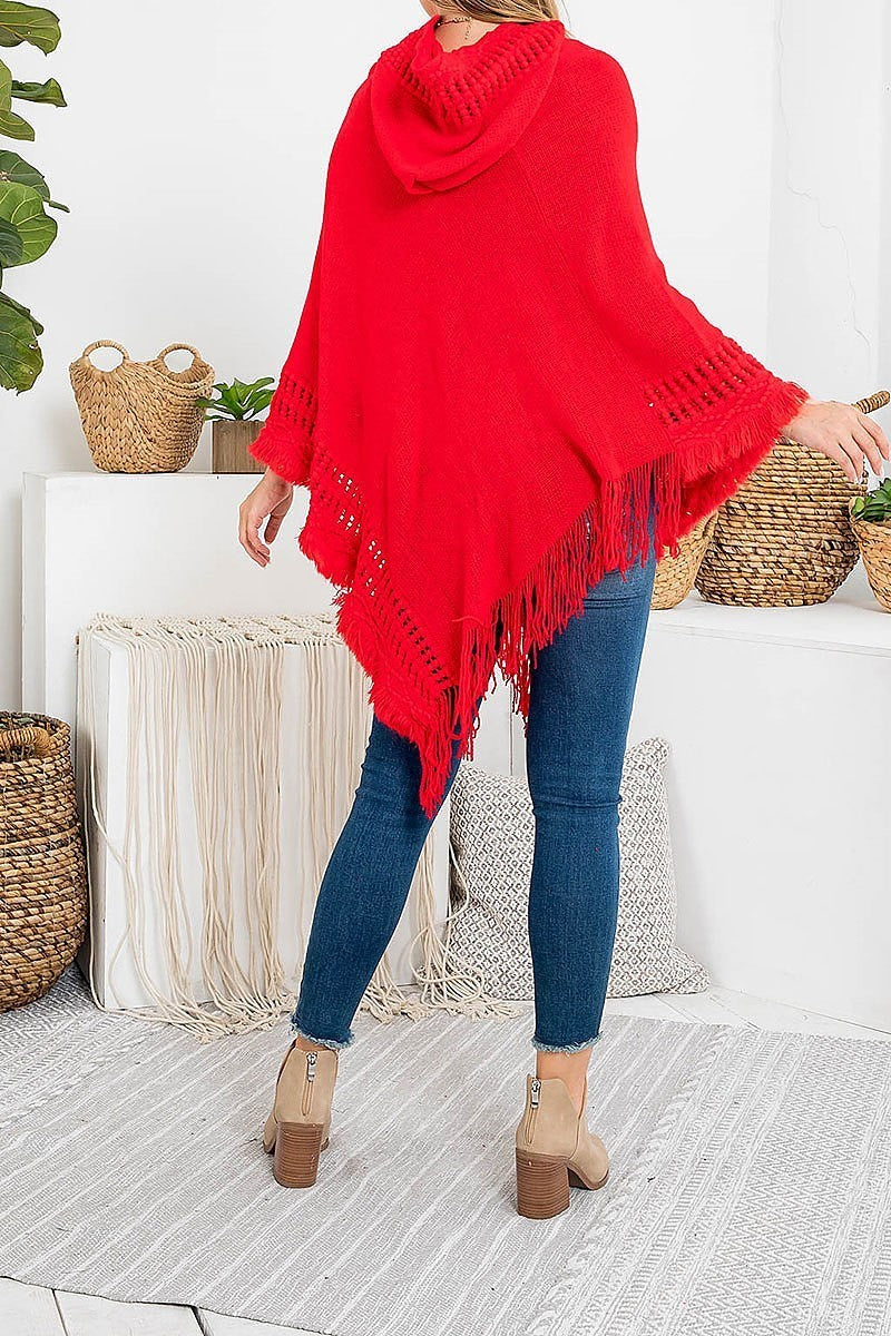 Hooded poncho knit braded tassel fringe (DGS5401)