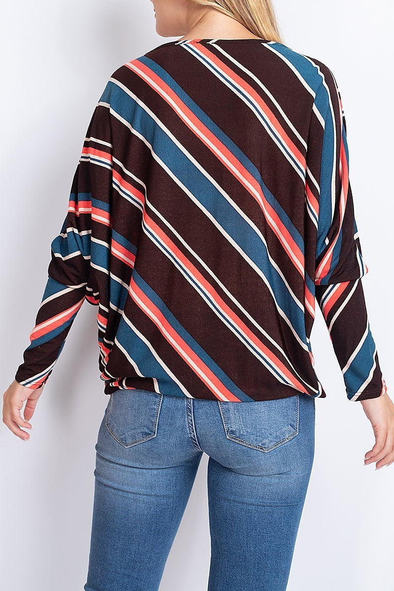 Waist tie stripe loose fit top (EF1881)