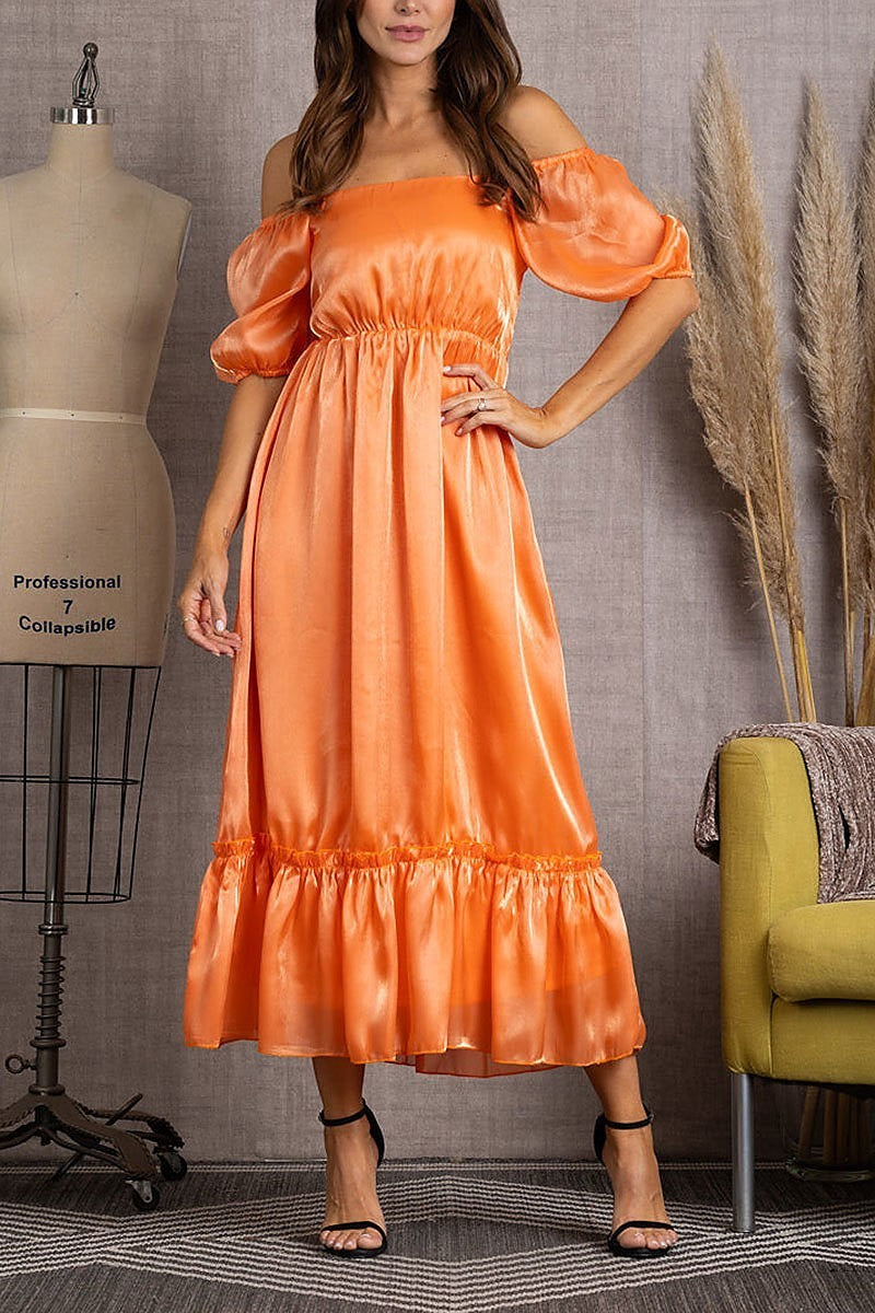 Off shoulder ruffle tiered maxi dress (EDSW3776)