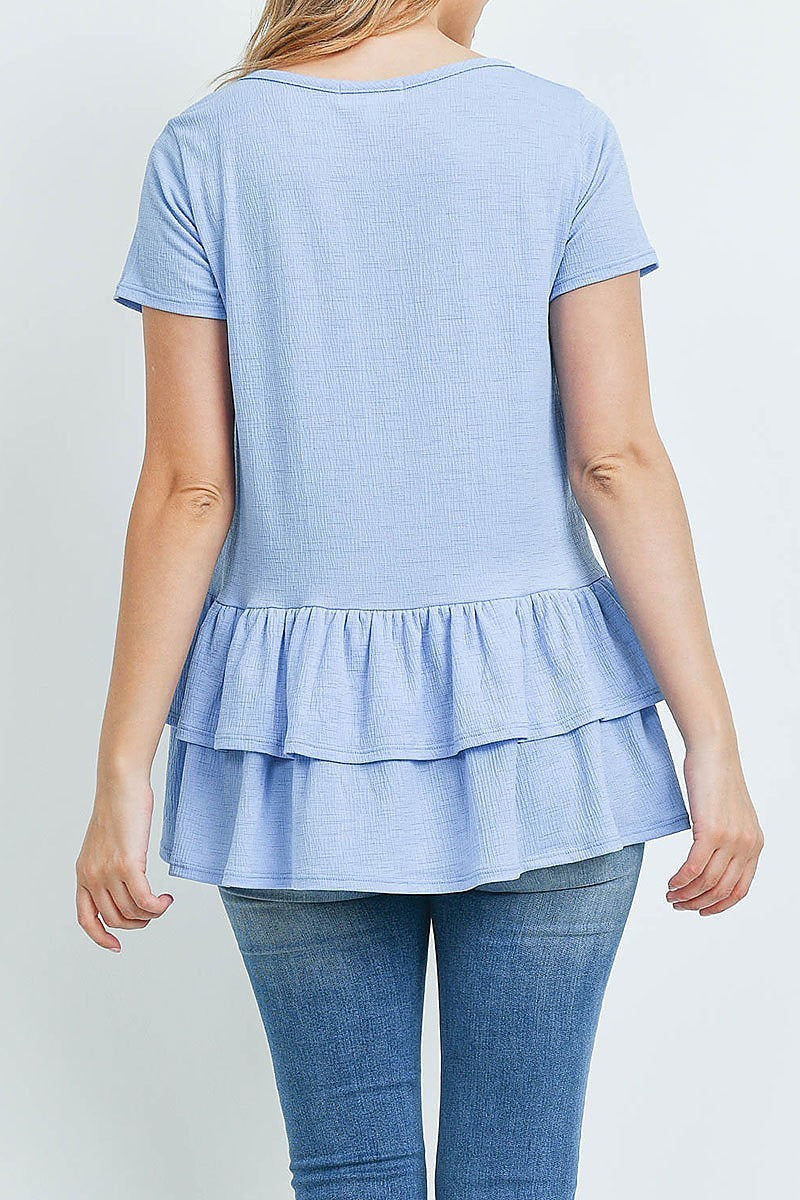 Short sleeves layered ruffle hem top (ED9252)