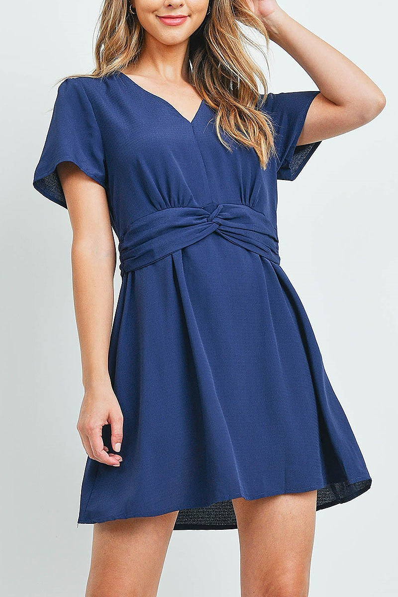 Twist waist v neck flare dress (DED6199)