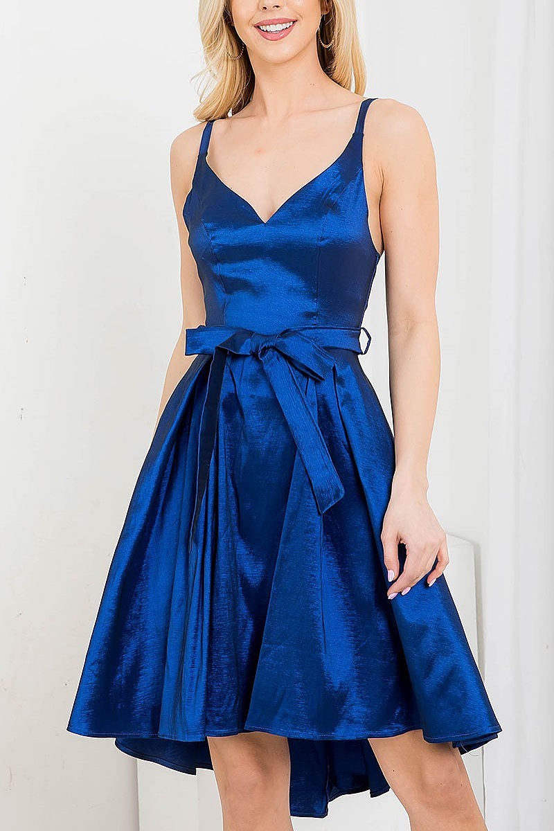 Bow belt detail hi lo taffeta dress (DED7290)