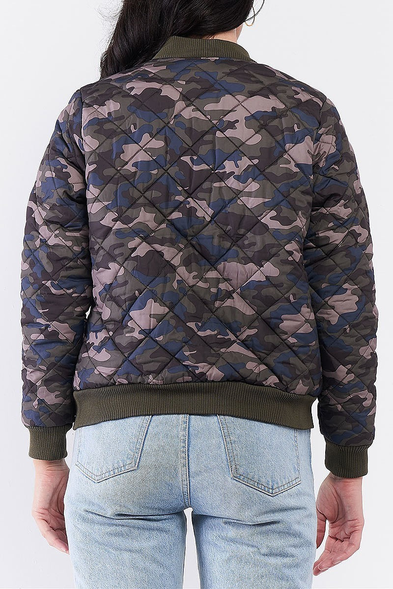 Quilted camo zip up front jacket (TDG7845)