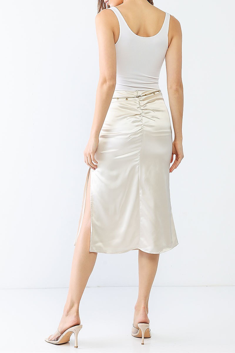 Satin ruched back high waist gold chain skirt (TED1289)