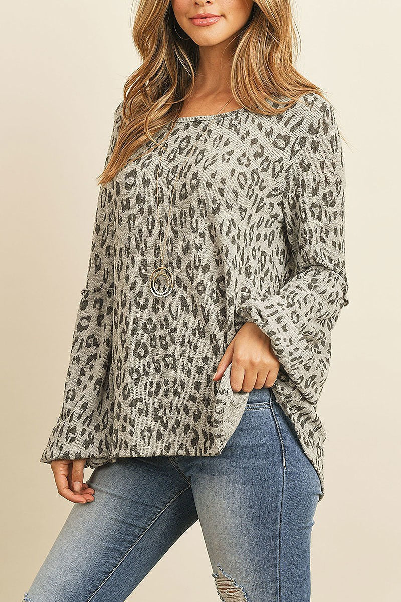 Puff ruffle detail sleeve leopard top (ED8545)