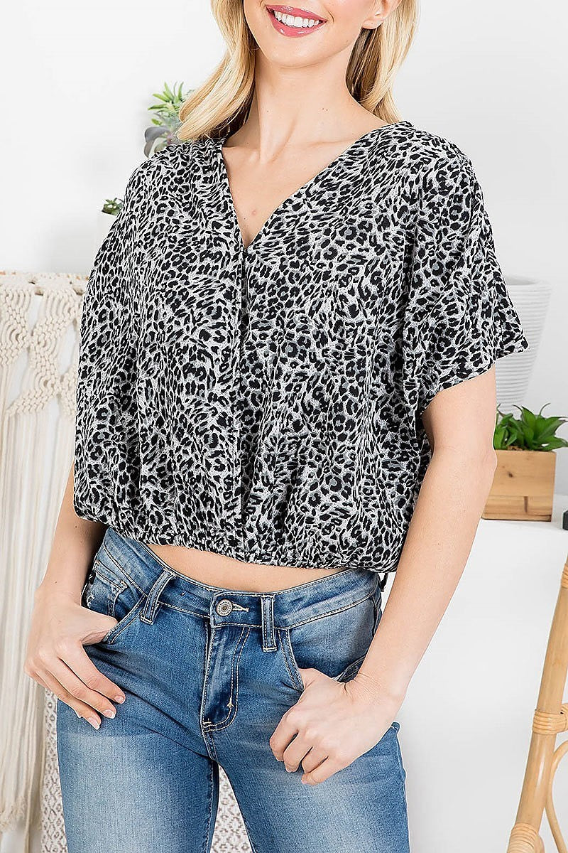 Animal print elastic wasit wrap front top (EF2855)