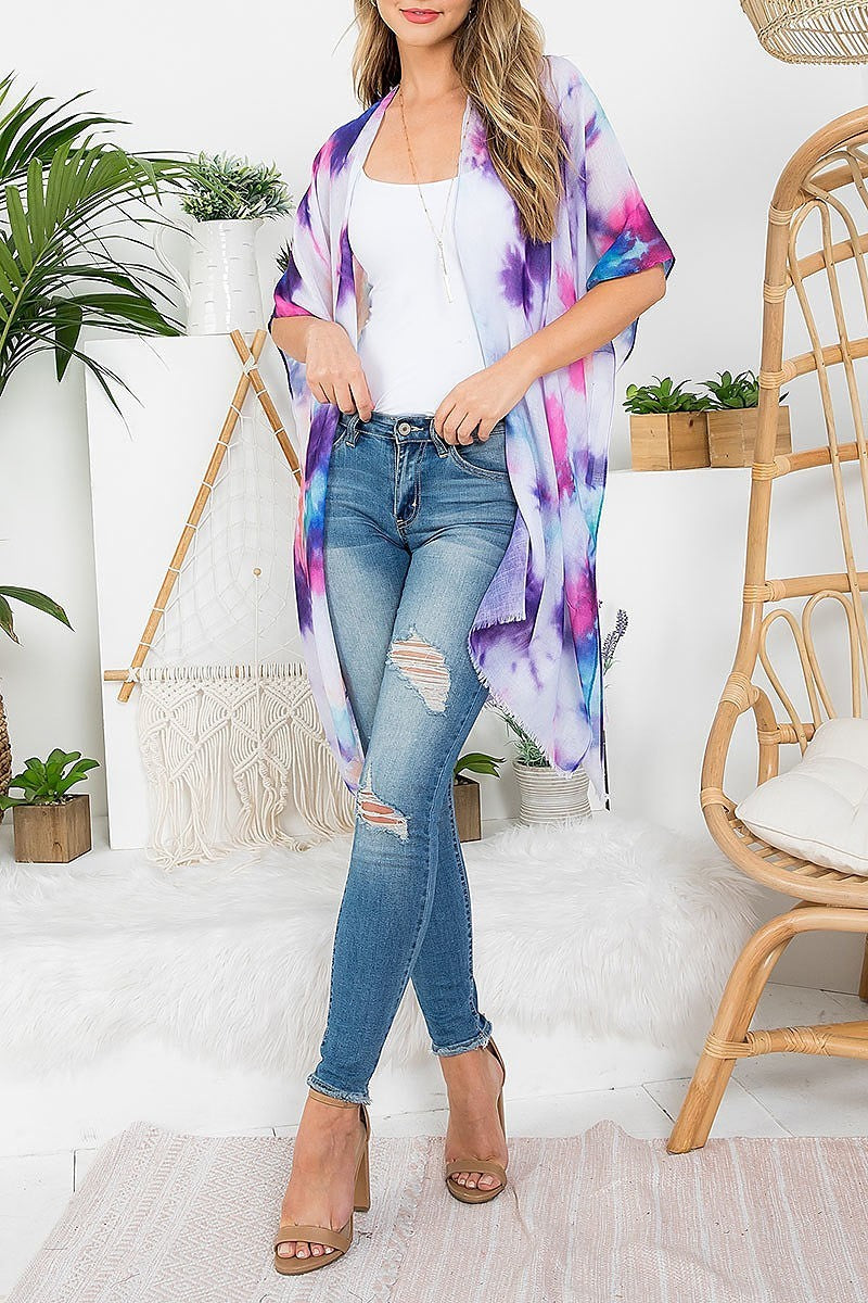 Tie dye pastel bohemiian open front kimono (EF3251)