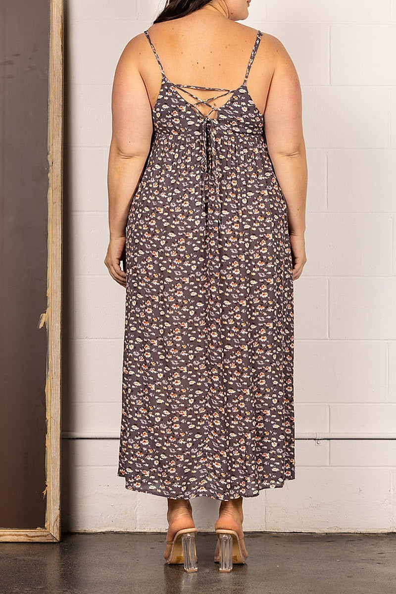 Criss cross floral print plus size maxi dress (EDSW4135)