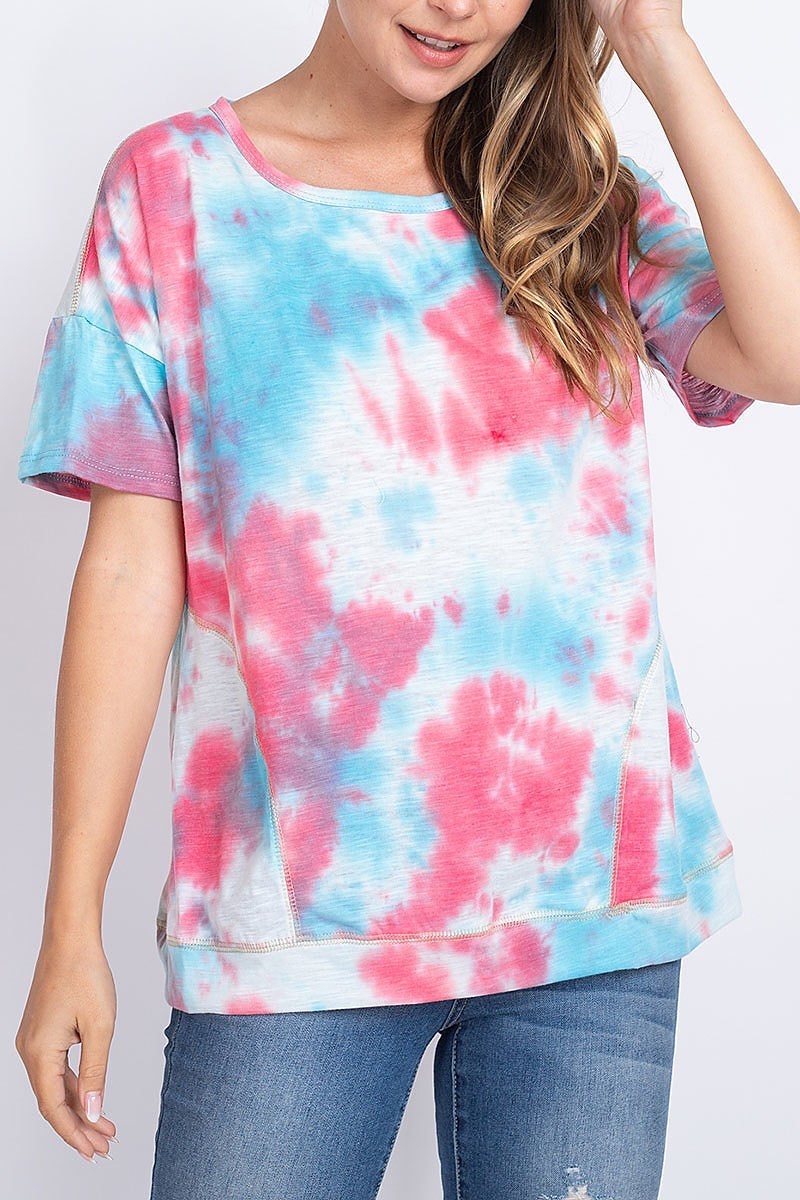 Round neck tie dye loose fit top (EF1907)