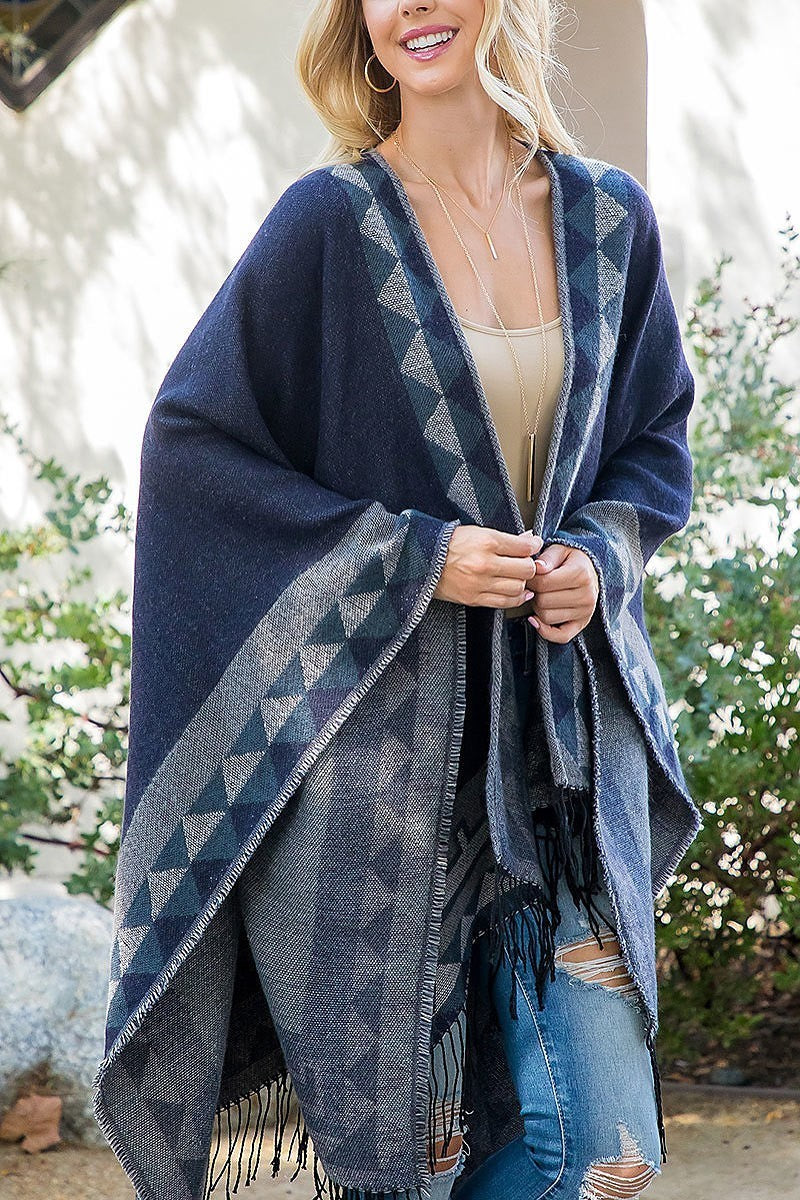 Aztec border line fringe kimono wrap (DGS5831)