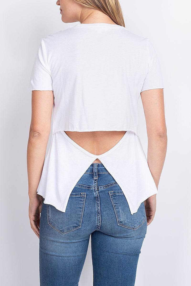 Crew neck graphic open back top (EF1926)