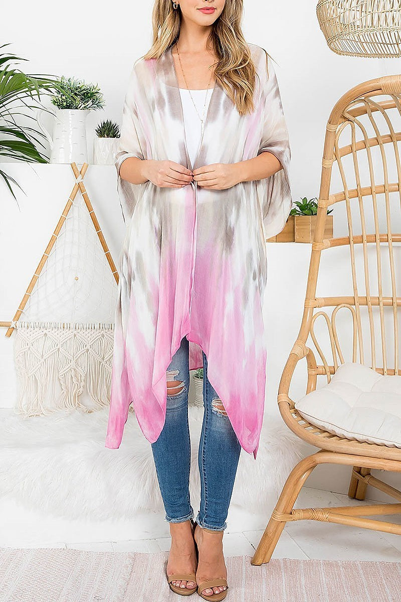 Tie dye two tone open front kimono (EF3259)