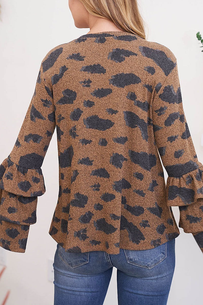 Layered ruffle long sleeve leopard top (EF2400)