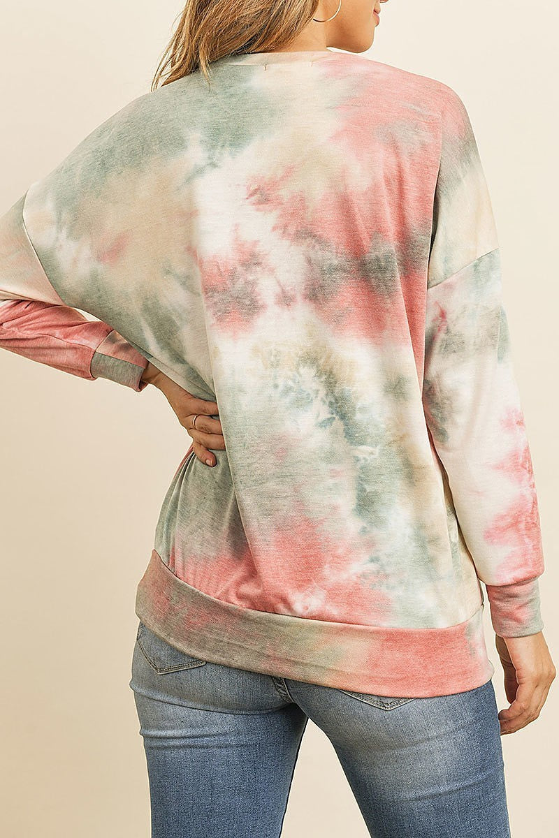 Fleeced french terry tie dye pullover with kangaroo pockets (ED8381-1)