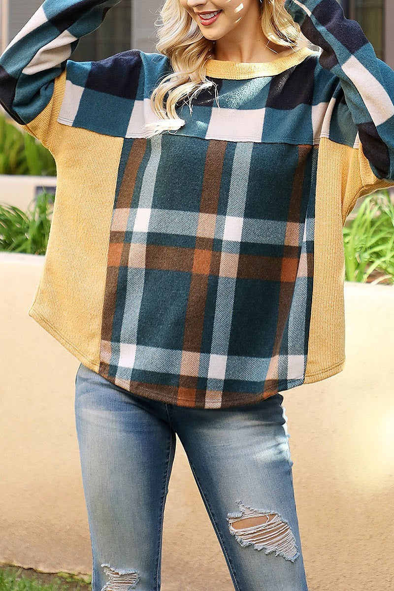 Long sleeve plaid top (EF6935)