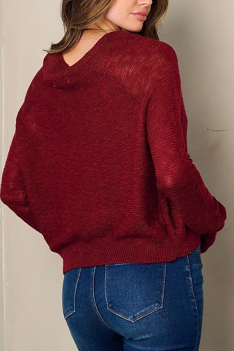 Long sleeve v-neck knit top (EFWT2891)