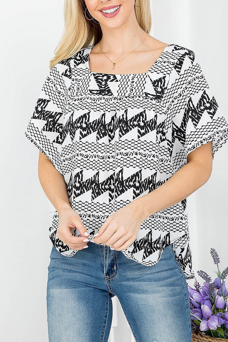 Animal print square neck loose fit top (EF3906)